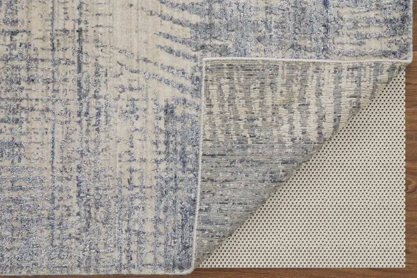 Gray Ivory and Blue Abstract Hand Woven Worn Faded Area Rug Photo 7