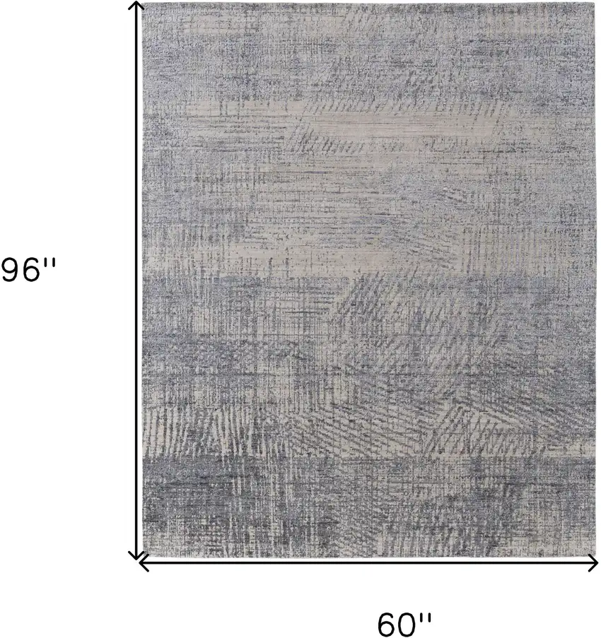 Gray Ivory and Blue Abstract Hand Woven Worn Faded Area Rug Photo 3