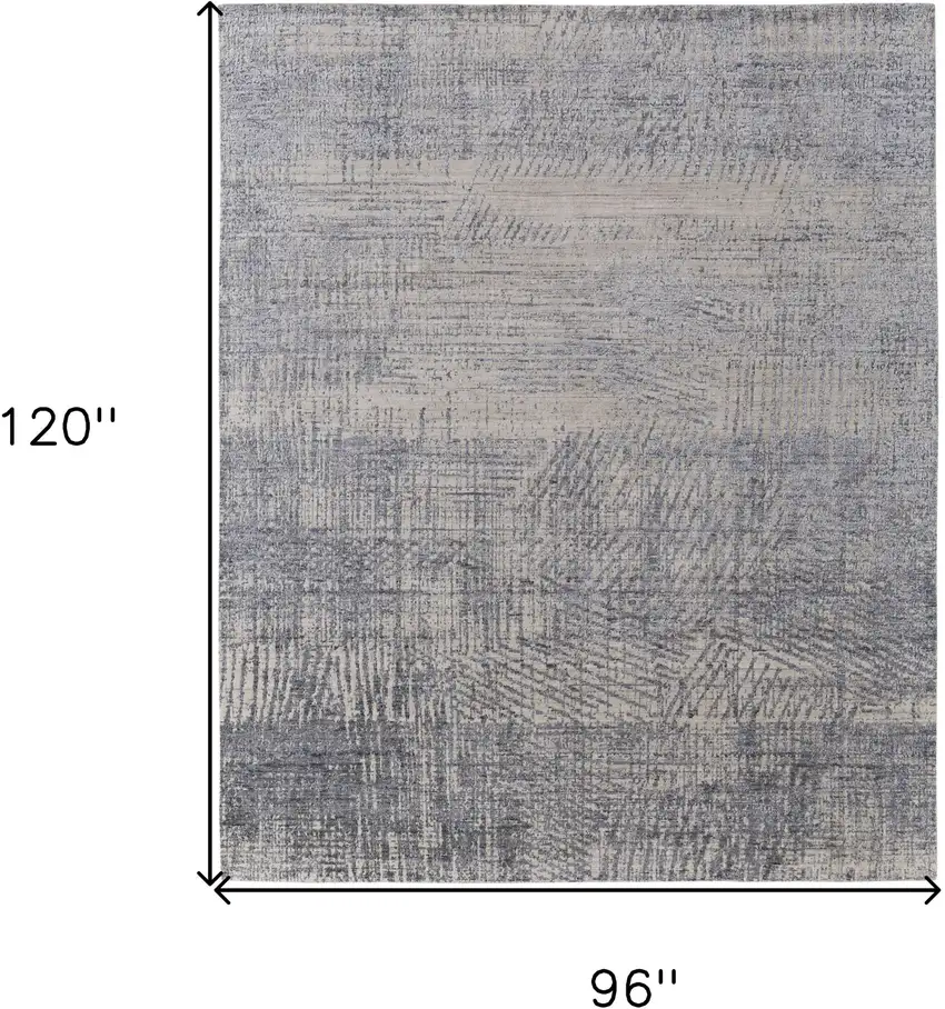 Gray Ivory and Blue Abstract Hand Woven Worn Faded Area Rug Photo 3