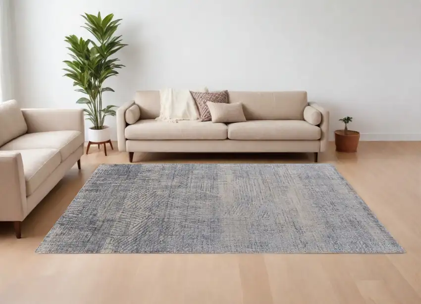 Gray Ivory and Blue Abstract Hand Woven Worn Faded Area Rug Photo 1