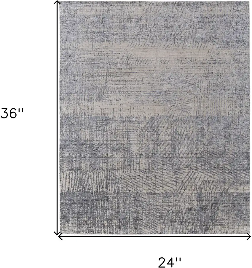 Gray Ivory and Blue Abstract Hand Woven Worn Faded Area Rug Photo 3