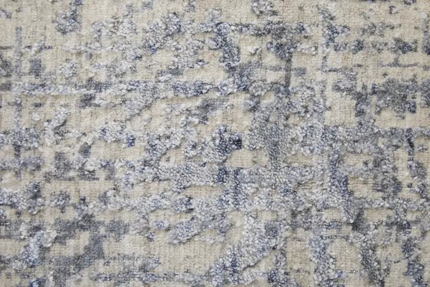 Gray Ivory and Blue Abstract Hand Woven Worn Faded Area Rug Photo 8