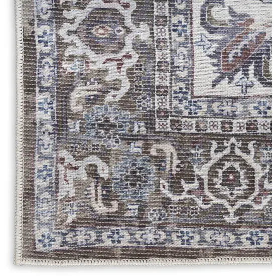 Gray Ivory and Blue Floral Distressed Washable Area Rug Photo 9