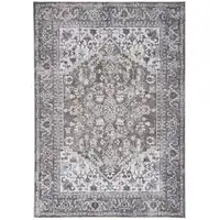 Photo of Gray Ivory and Blue Floral Distressed Washable Area Rug