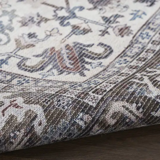 Gray Ivory and Blue Floral Distressed Washable Area Rug Photo 9