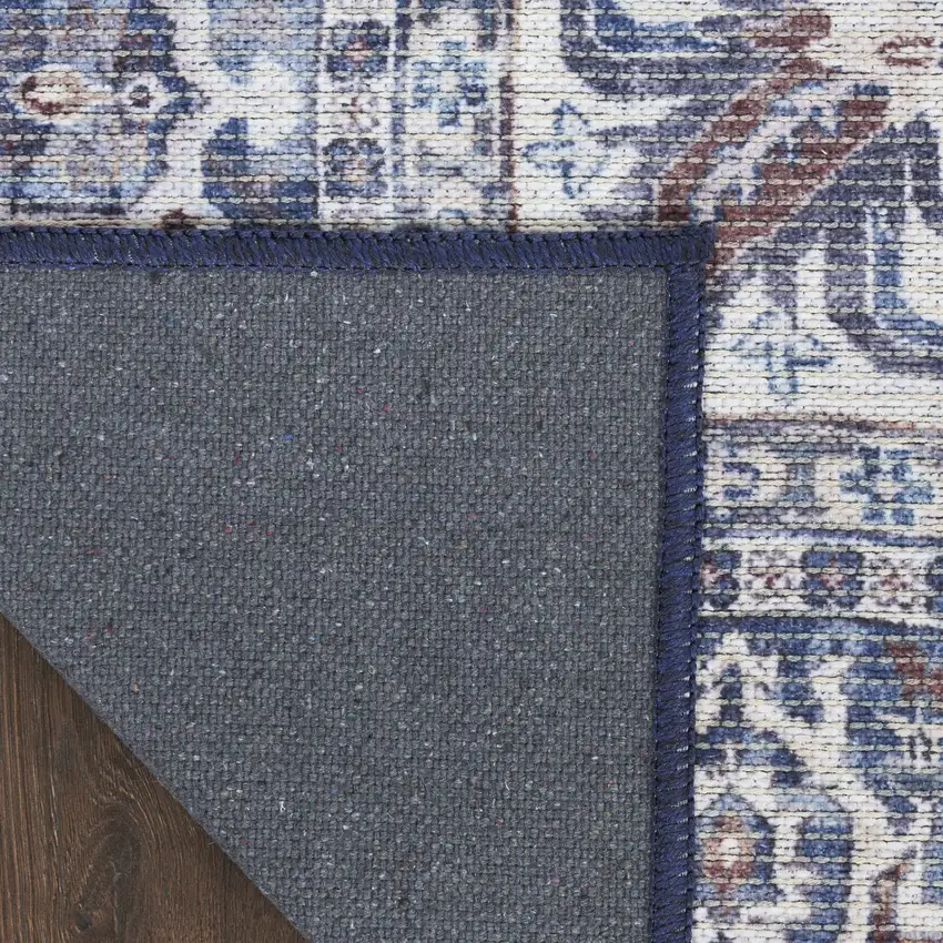 Gray Ivory and Blue Floral Distressed Washable Area Rug Photo 9