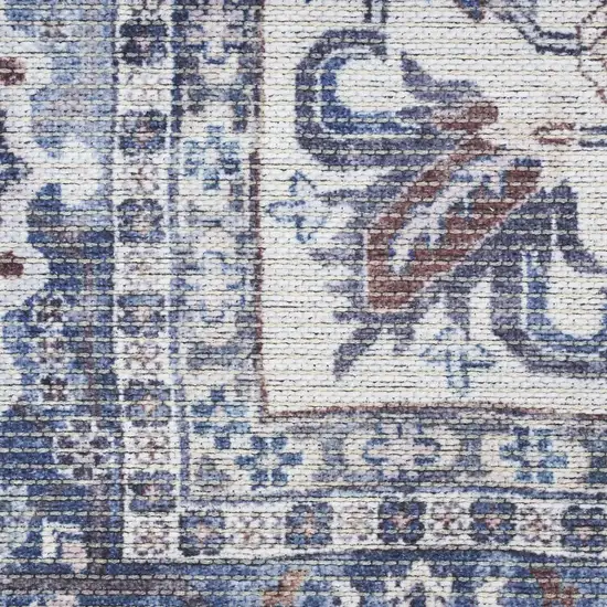 Gray Ivory and Blue Floral Distressed Washable Area Rug Photo 8