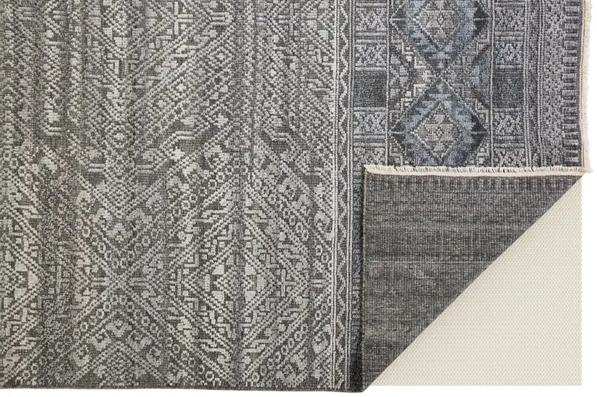 Gray Ivory and Blue Geometric Hand Knotted Area Rug Photo 4