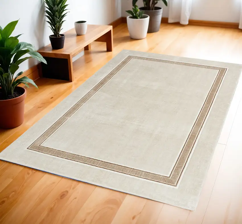 Gray Ivory and Cream Geometric Non Skid Area Rug Photo 1
