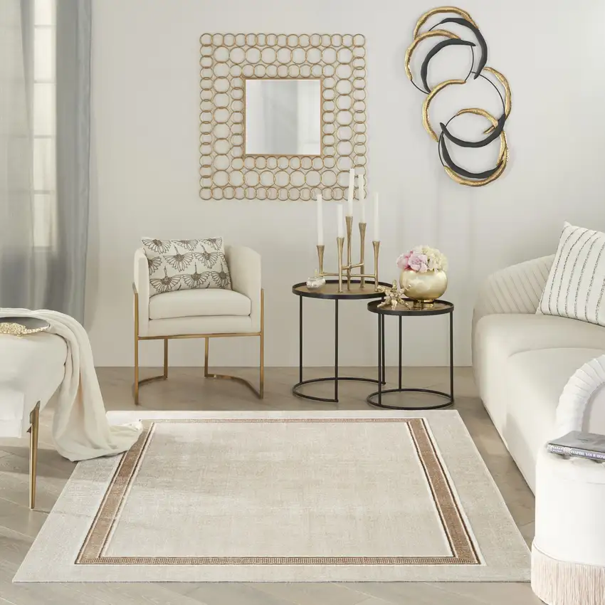 Gray Ivory and Cream Geometric Non Skid Area Rug Photo 8