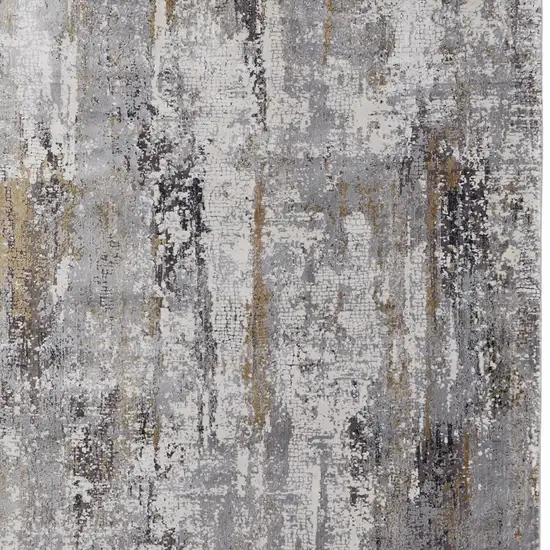 Gray Ivory and Gold Abstract Power Loom Area Rug With Fringe Photo 9