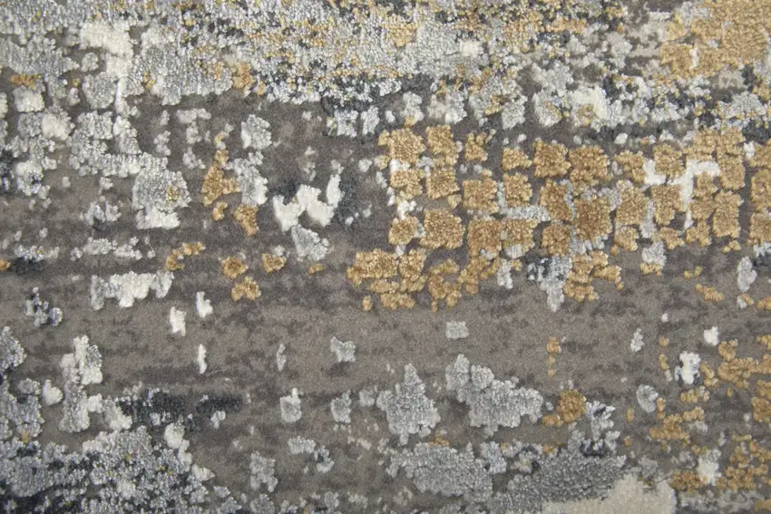 Gray Ivory and Gold Abstract Power Loom Area Rug With Fringe Photo 9