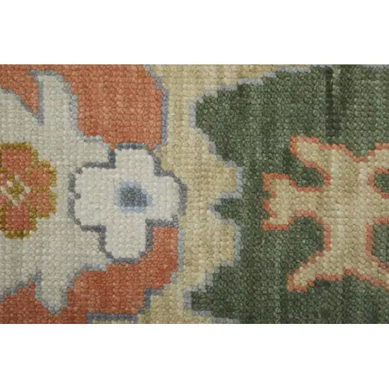 Gray Ivory and Gold Wool Floral Hand Knotted Area Rug With Fringe Photo 9