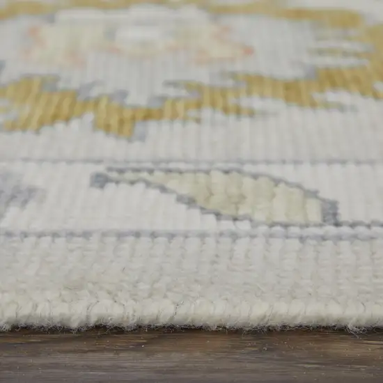Gray Ivory and Gold Wool Floral Hand Knotted Area Rug With Fringe Photo 7