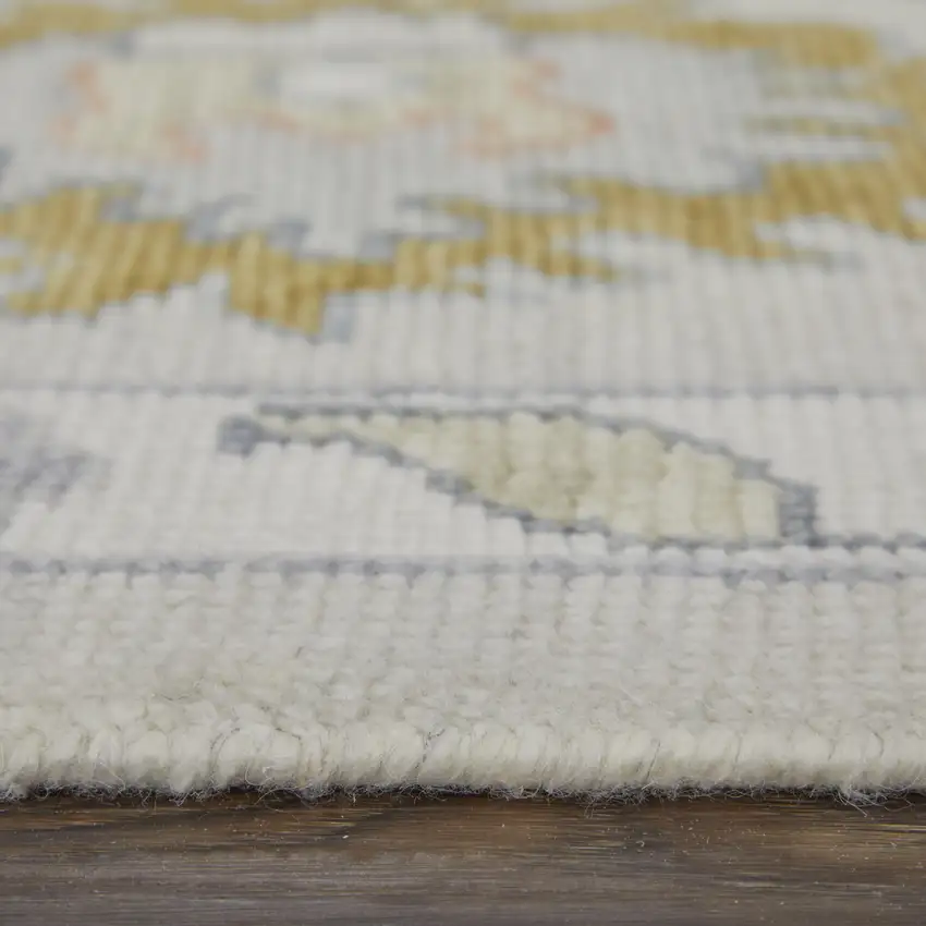 Gray Ivory and Gold Wool Floral Hand Knotted Area Rug With Fringe Photo 7