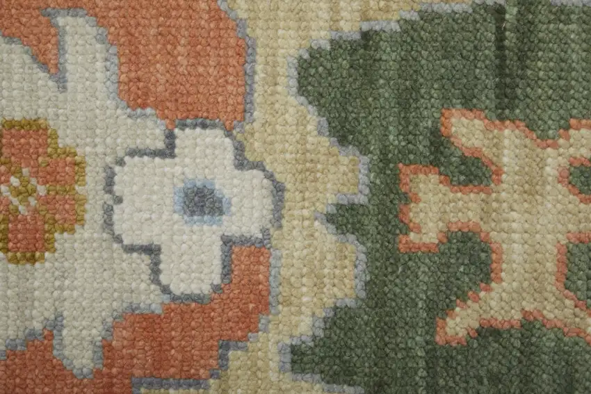 Gray Ivory and Gold Wool Floral Hand Knotted Area Rug With Fringe Photo 9