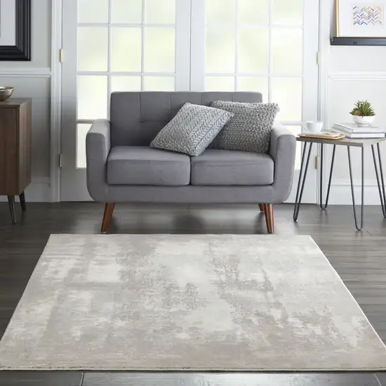 Gray Ivory and Light Blue Abstract Non Skid Area Rug Photo 3