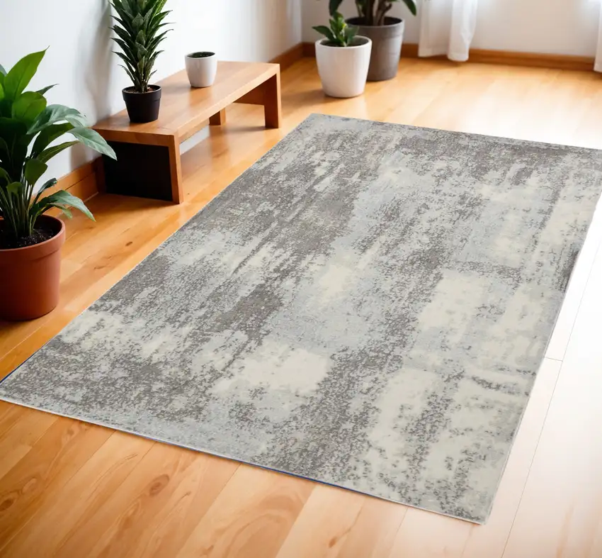 Gray Ivory and Light Blue Abstract Non Skid Area Rug Photo 1