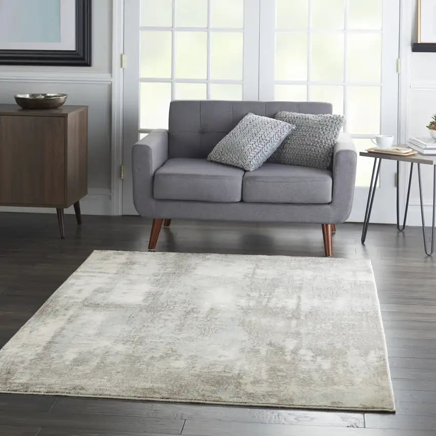Gray Ivory and Light Blue Abstract Non Skid Area Rug Photo 5