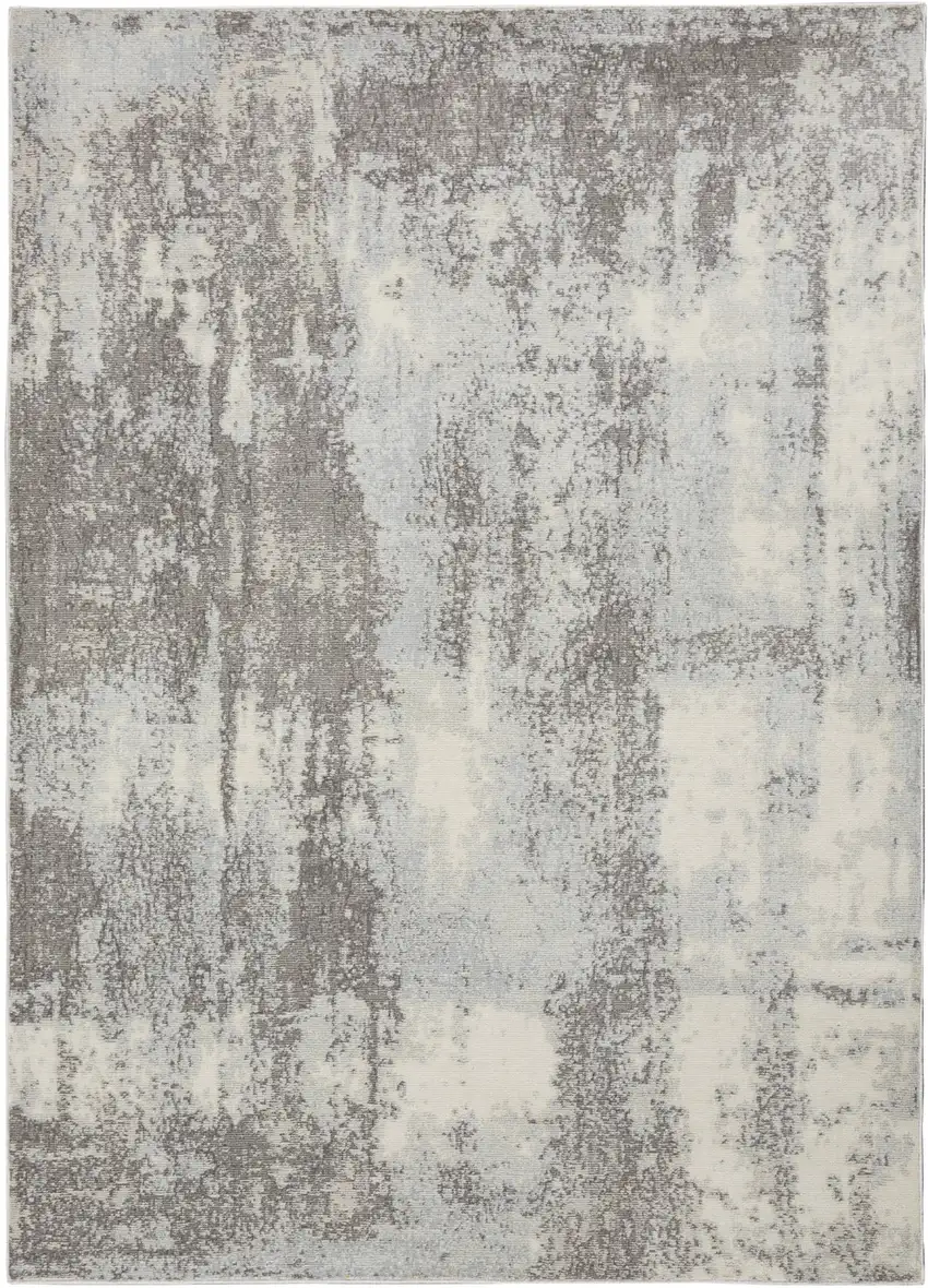 Gray Ivory and Light Blue Abstract Non Skid Area Rug Photo 1