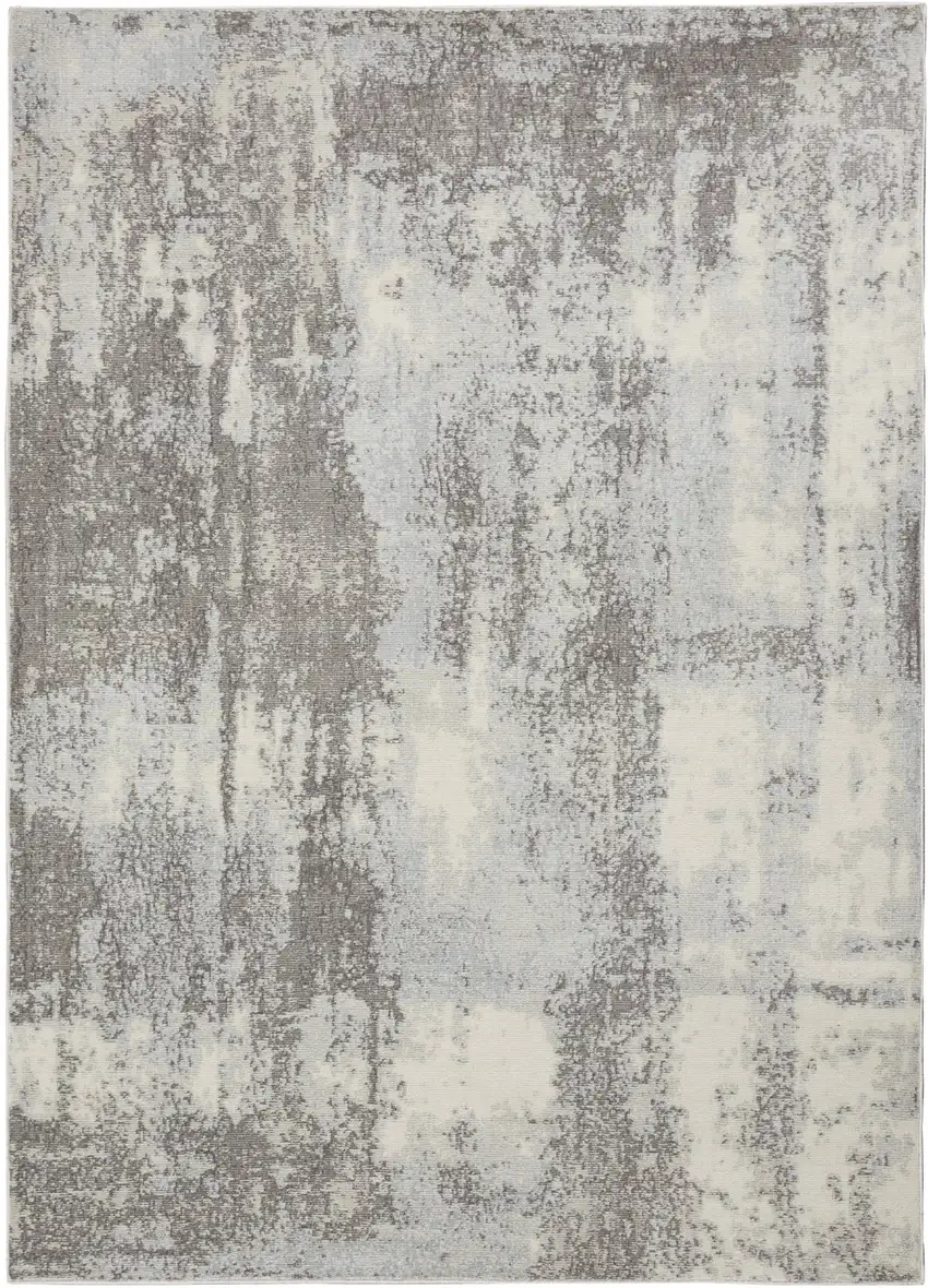 Gray Ivory and Light Blue Abstract Non Skid Area Rug Photo 2
