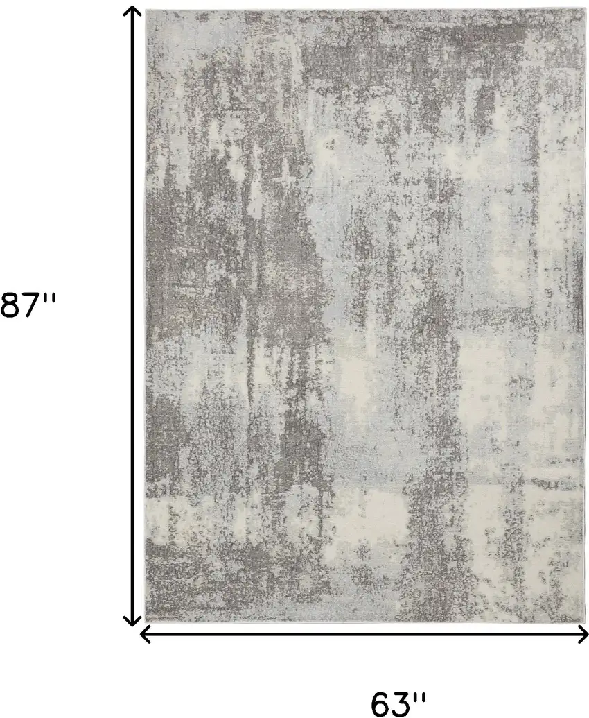 Gray Ivory and Light Blue Abstract Non Skid Area Rug Photo 3