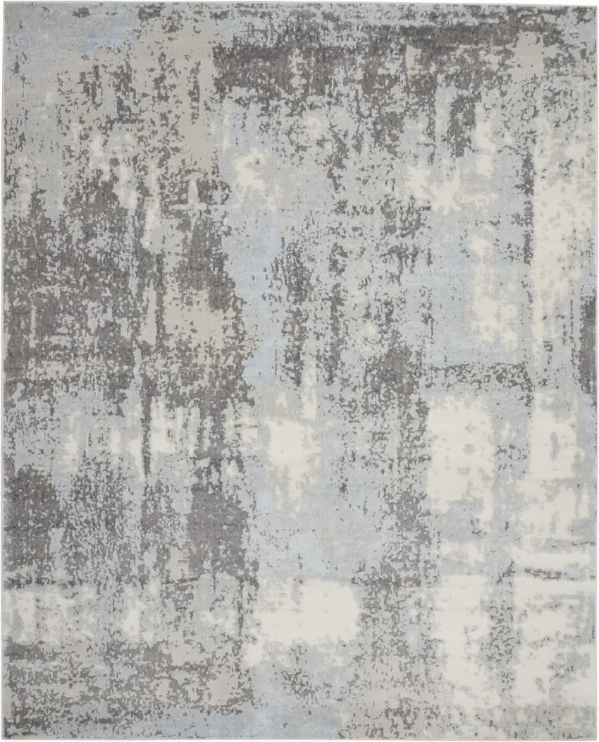 Gray Ivory and Light Blue Abstract Non Skid Area Rug Photo 2