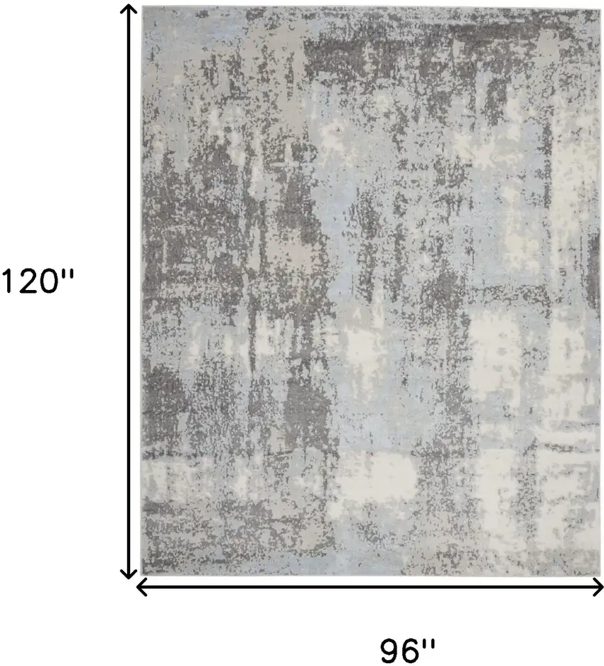 Gray Ivory and Light Blue Abstract Non Skid Area Rug Photo 3