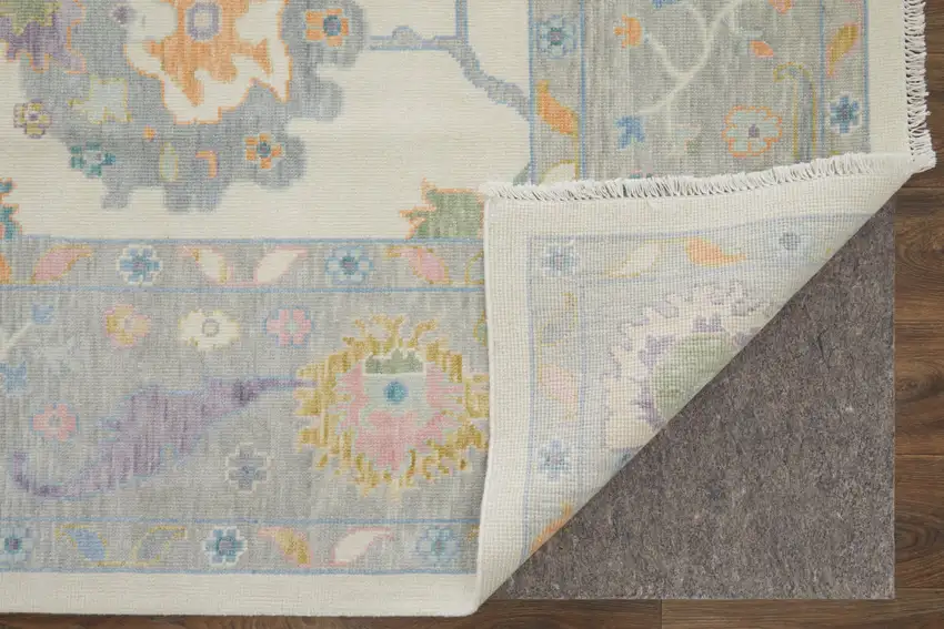 Gray Ivory and Orange Wool Floral Hand Knotted Area Rug With Fringe Photo 8