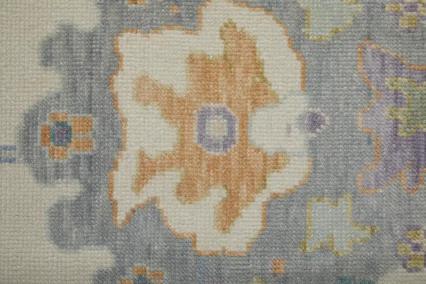 Gray Ivory and Orange Wool Floral Hand Knotted Area Rug With Fringe Photo 9