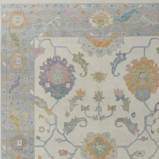 Gray Ivory and Orange Wool Floral Hand Knotted Area Rug With Fringe Photo 8