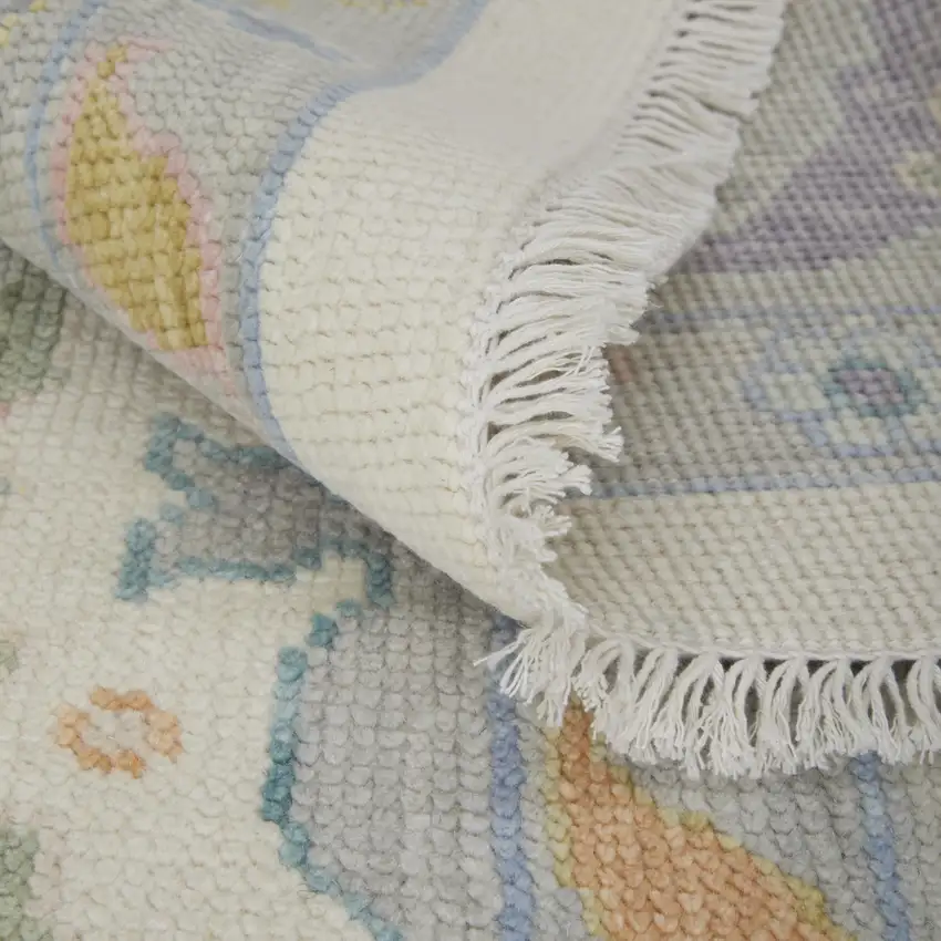 Gray Ivory and Orange Wool Floral Hand Knotted Area Rug With Fringe Photo 8