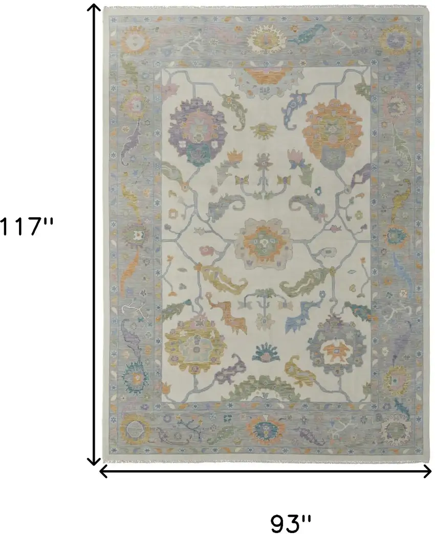 Gray Ivory and Orange Wool Floral Hand Knotted Area Rug With Fringe Photo 3