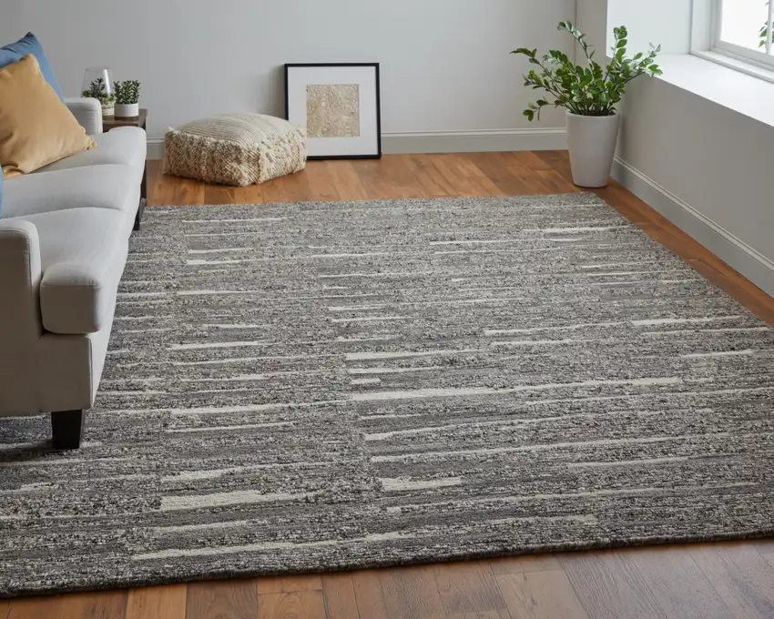 Gray Ivory and Taupe Abstract Hand Woven Area Rug Photo 9