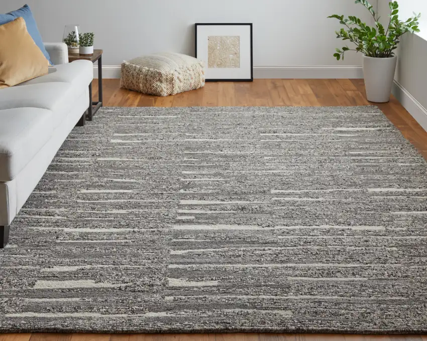 Gray Ivory and Taupe Abstract Hand Woven Area Rug Photo 9