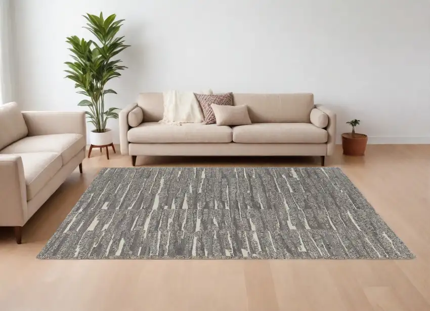 Gray Ivory and Taupe Abstract Hand Woven Area Rug Photo 1