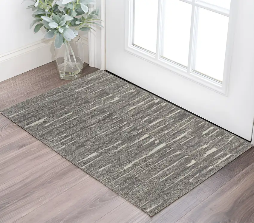 Gray Ivory and Taupe Abstract Hand Woven Area Rug Photo 1