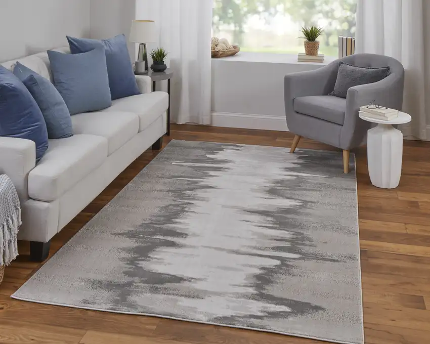 Gray Ivory and Taupe Abstract Power Loom Area Rug Photo 9