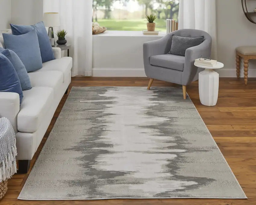 Gray Ivory and Taupe Abstract Power Loom Area Rug Photo 8