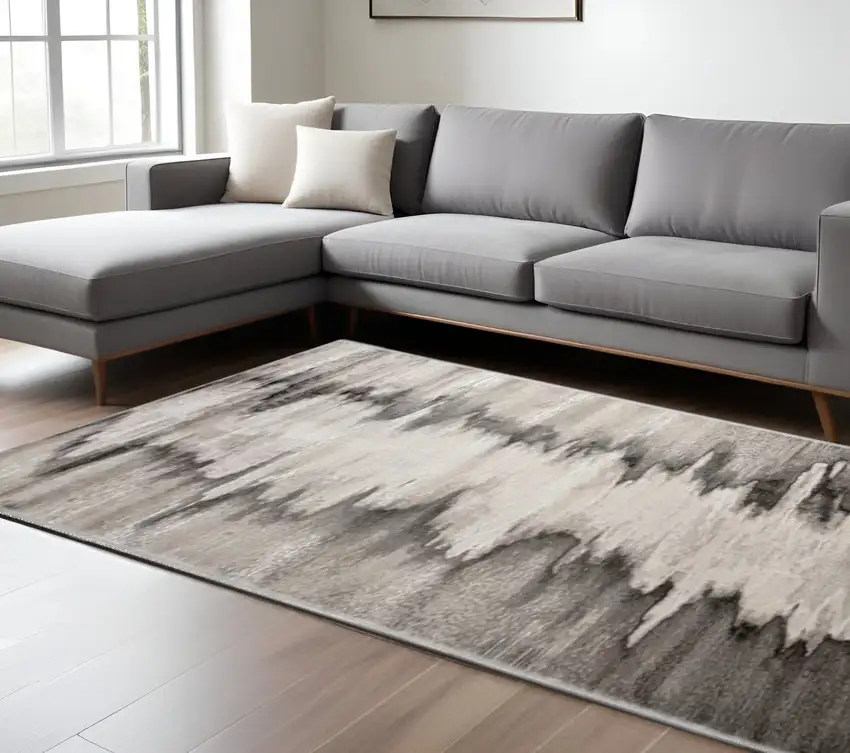 Gray Ivory and Taupe Abstract Power Loom Area Rug Photo 2