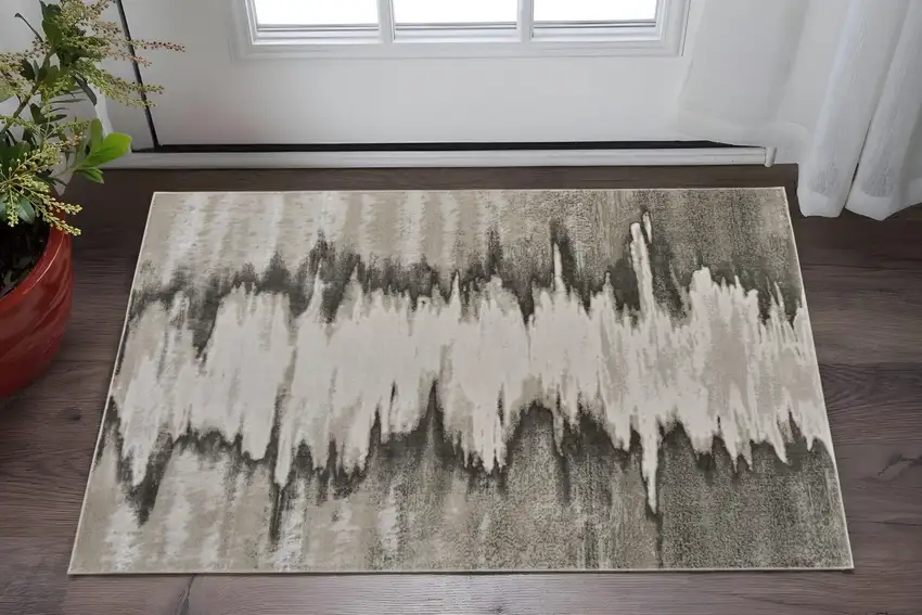 Gray Ivory and Taupe Abstract Power Loom Area Rug Photo 1