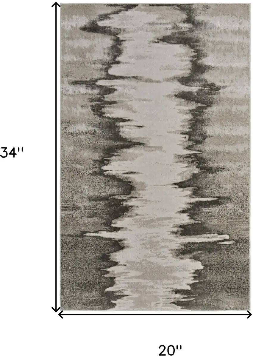 Gray Ivory and Taupe Abstract Power Loom Area Rug Photo 3