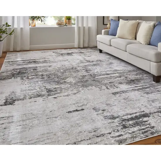 Gray Ivory and Taupe Abstract Power Loom Worn Faded Area Rug Photo 7