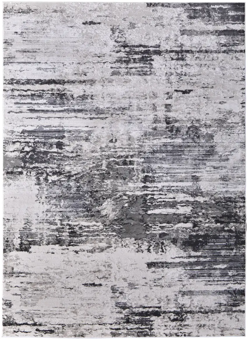 Gray Ivory and Taupe Abstract Power Loom Worn Faded Area Rug Photo 2