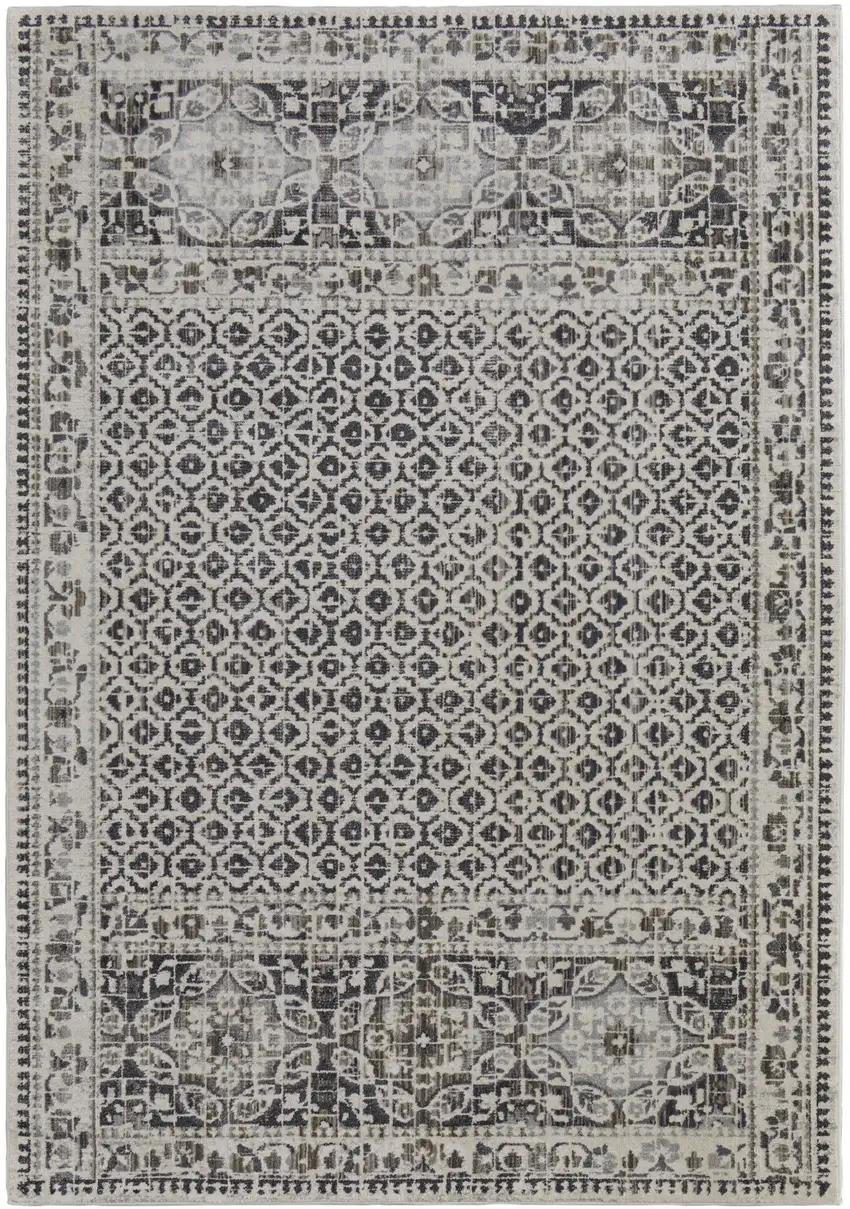 Gray Ivory and Taupe Abstract Power Loom Worn Faded Area Rug Photo 2