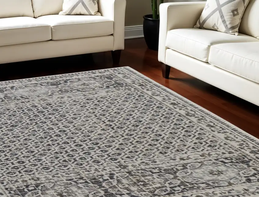 Gray Ivory and Taupe Abstract Power Loom Worn Faded Area Rug Photo 1