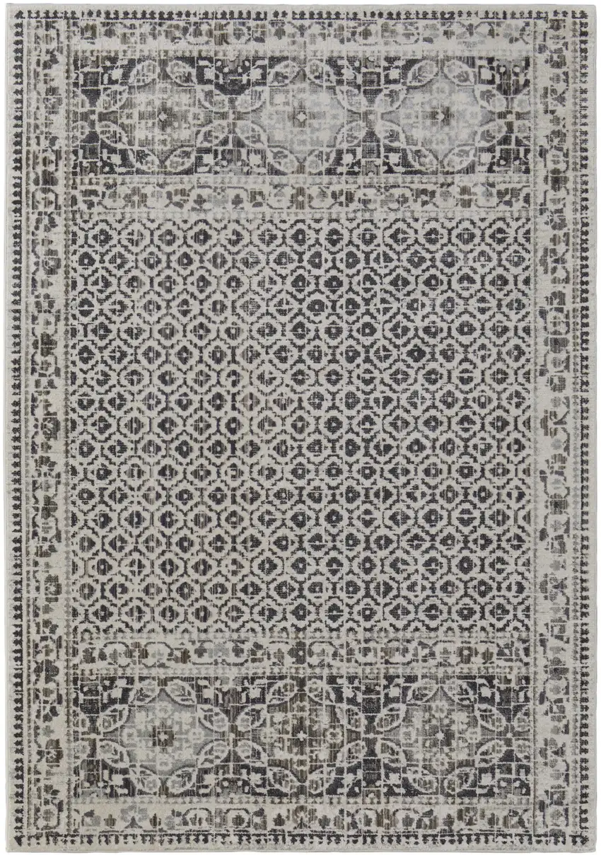 Gray Ivory and Taupe Abstract Power Loom Worn Faded Area Rug Photo 5