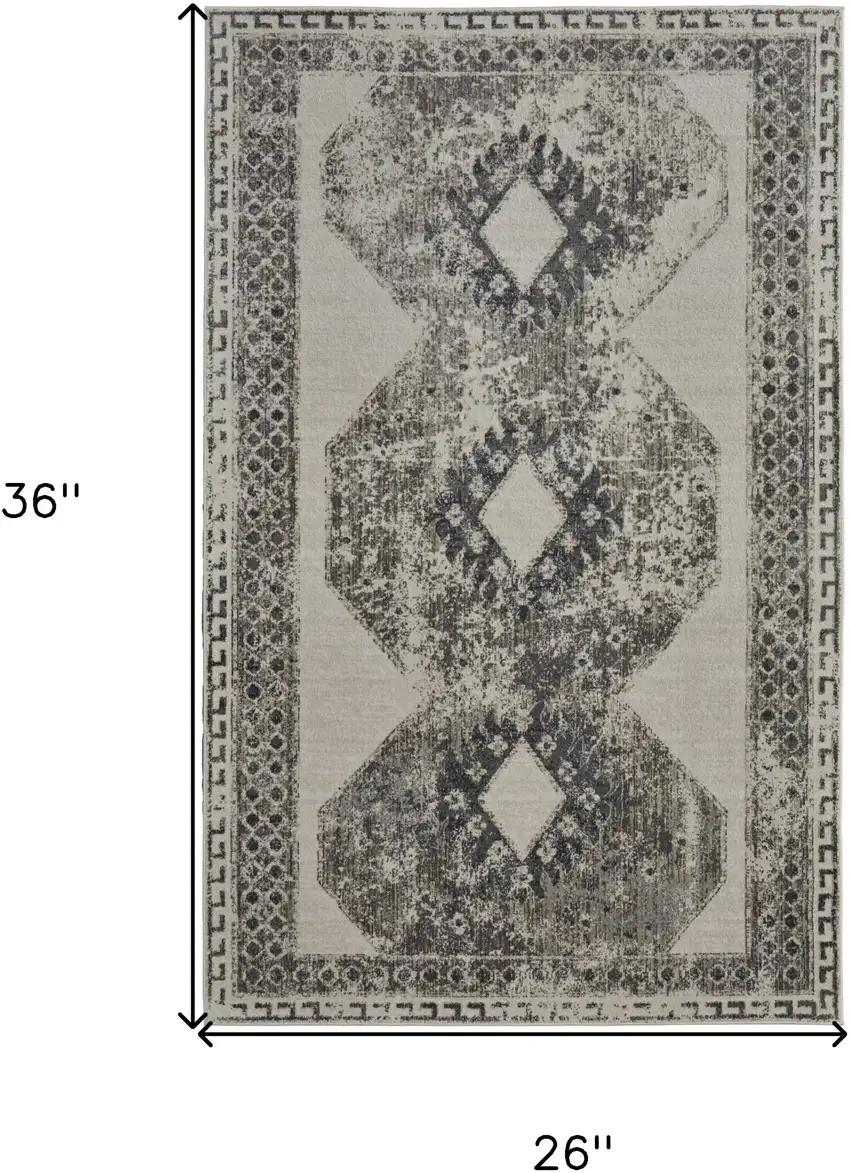 Gray Ivory and Taupe Abstract Power Loom Worn Faded Area Rug Photo 3