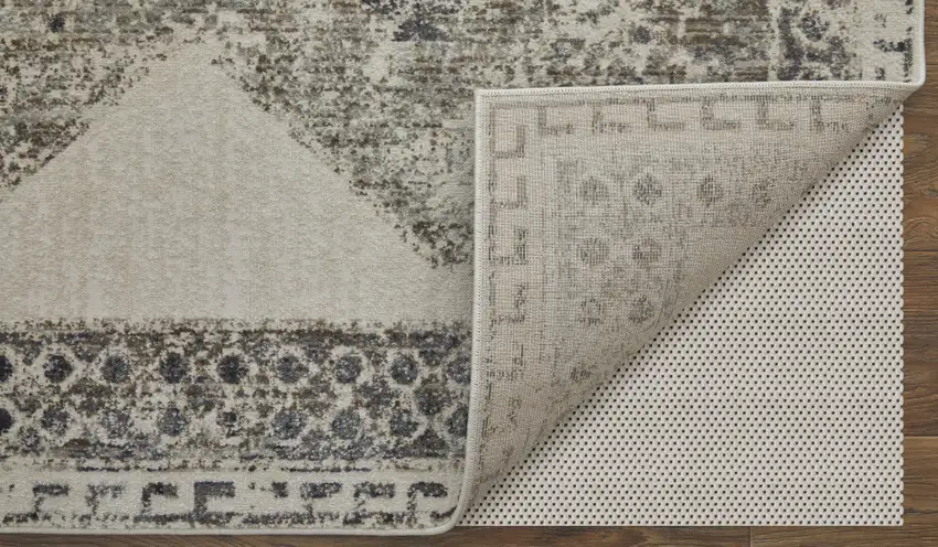 Gray Ivory and Taupe Abstract Power Loom Worn Faded Area Rug Photo 7
