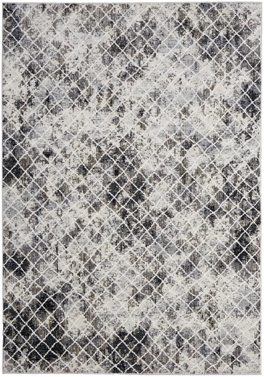 Gray Ivory and Taupe Geometric Power Loom Worn Faded Area Rug Photo 5